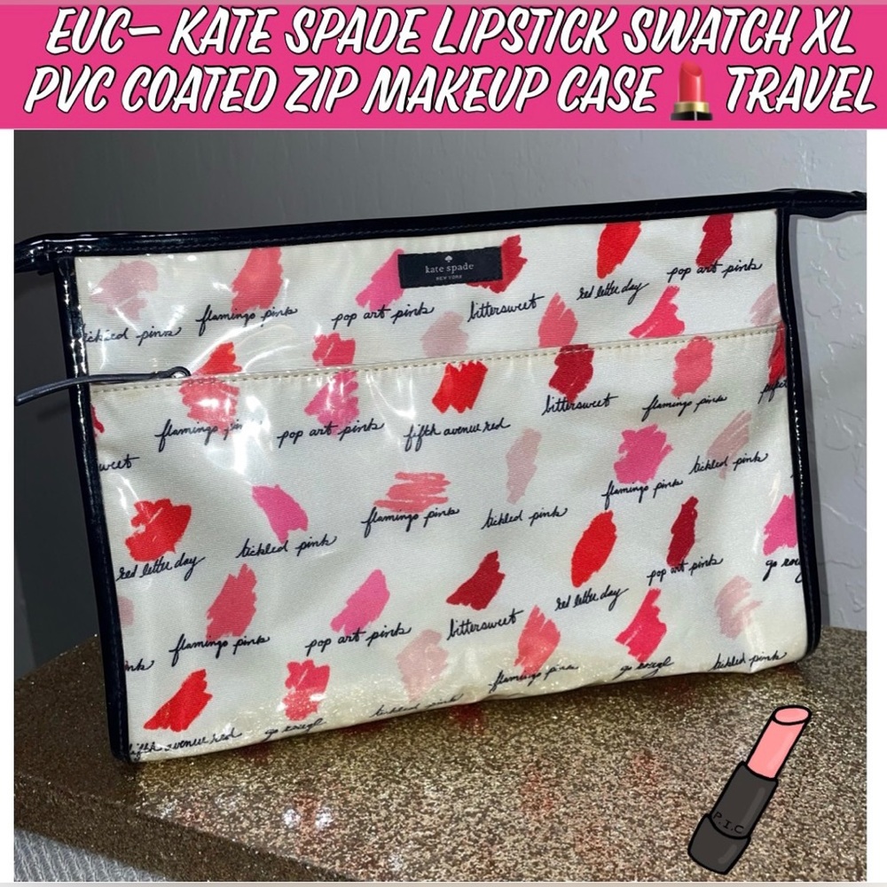 🎉HP🎉EUC- Kate Spade Jumbo Lipstick Swatch PVC Coated Zip Makeup Case💄Travel - Picture 9 of 14